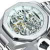 Orologi da polso Forsining Orologio meccanico automatico scheletrato di lusso irregolare per uomo Moda Diamond Luminoso Tourbillon Orologi Cinturino in acciaio