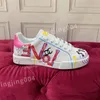 2023 Hot Graffiti White Women's Portofino Shoes Sneakers Musik Note Floral Love Heart Embroidery Patch Queen Sport Sneakers For Women HC220701