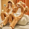 Hemkläder Kigurumis Kangaroo Winter Sleepwear Women Men Pyjama Onesie Thicken Couples Pijamas Cartoon Night Wears for Women Homewear X0902