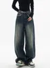 Женские джинсы мешковатые джинсы Женские джинсовые брюки с высокой талией Широкая нога Улица Мужская стиральная ретро -синий цвет y2k негабаритная модная одежда 230408