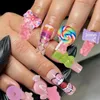 Falsche Nägel Bequemes gefälschtes Cartoon-inspiriertes wasserdichtes Gel 3D Candy Charms Full Cover Tipps DIY Nail Art Kit für Frauen