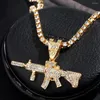 Chains Flatfoosie Hip Hop Gun Crystal Pendant Necklace For Women Men 5MM Bling Rhinestone Tennis Chain Trendy Jewelry