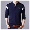 Männer T Shirts Herbst Mandarin Kragen Langarm T-shirts Trend Schlank Baumwolle Koreanischen Stil Polo-Shirt Kennzeichnung Männlich Tops für frühling 4XL 230407