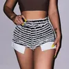 Shorts femininos sexy moda picante menina all-match retro streetwear calças mulheres preto e branco listra cordão cintura alta