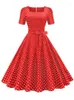 Party Dresses Y2K Women's Summer Elegant Short Sleeve Square Neck A Line Mid-Längd Tank Top Dress 2023 Retro Polka Dot