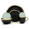 Set Piatti Bubble Set 16 Pezzi In Ceramica - Servizio Per 4 Nero Oro