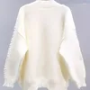 Tricots pour femmes HSA 2023 Femmes Pull Cardigans Col V Déchiré Tricoté Rose Blanc Poche Jumpers Casual Vestes En Tricot