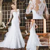 Arti e mestieri 2022 Abiti da sposa a sirena a maniche lunghe vintage Appliqued Bottoni in pizzo A strati Increspature Indietro Abiti da sposa Vestidos De Dhsoa