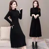 Casual Dresses 2023 Autumn Winter Women Knit Dress Female O Neck Bodycon Sweater Lady Office Thick A-line Pleated Vestido N142