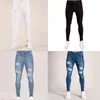 Jeans masculinos jeans masculinos hip hop branco motocicleta apertado rasgo sólido elástico jeans masculino casual cintura jogging lápis calças 230407