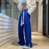 Pantalons pour hommes Hommes Pantalons de survêtement à la mode Taille haute Mode Vintage Bleu Jacquard Casual Bas Lâche Side Slit Wid-Leg Mâle