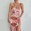 Abiti casual Elegante stampa floreale divisa senza maniche estiva Midi Party per le donne Abito da sera aderente sexy con scollo all'americana sulla spiaggia