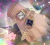 Populaire kleine vierkante kwartsbatterij Super Bright Watch volledig roestvrijstalen holle band armband dames Klokliefhebbers Super Bright Rose Gold Horloges montre de luxe