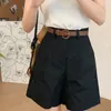 Pantaloncini da donna Xgoth Donna giapponese retrò semplice tinta unita con cintura mezza vita alta pantaloni slim unisex versatile gamba larga