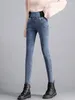 Jeans pour femmes hiver épaissir maigre denim crayon pantalon femmes décontracté peluche velours doublé chaud taille haute coréen stretch vaqueros