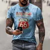 Hommes T-shirts D'été Hommes T-shirt De Mode 3D Imprimé Amérique Route 66 À Manches Courtes Casual Vintage Beau Conception Surdimensionnée Tops 230407