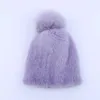 قبعة قبعة/قبعات جمجمة 100 ٪ من Mink Fur Hat Women Winter Winter Mink Fur Beanies Cap مع Fox Fur Pom Poms العلامة