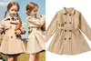 Moda criança roupas cor marrom designer meninas tench casacos inverno quente meninas vestir estilo inglaterra 90-160 cm