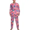 Mäns sömnkläder Flamingo Pyjamas Mens Palm Tree Leaf Romantic Nightwear Dagliga långa ärmar Tvådelade sovrum Design Pyjamas uppsättningar
