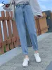 Damesjeans Syiwidii ​​Hoge taille jeans Dames denim broek Lace Upwash losse gecoate broek Casual Mother Jeans Gray Vintage 230408