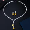 Halsband örhängen set wah mei smycken design lyx zirkon rektangel form hänge för kvinnor högkvalitativa festbröllop