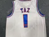 TAZ Tune Squad Space Jam Basketball Jersey Film Hommes Tous Ed Blanc Maillots Taille S-3XL Top Qualité