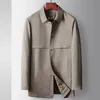 New high quality men's luxury Mid length version trech coat Designer Men brand England Style Lapel commerce Leisure Trench super jacket Solid Color Man Windbreaker