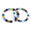 Natural Stone 8/10mm Howlite Aquamarine Black Onyx Mixed Beaded Couples Bracelet For Women Men Yoga Jewelry