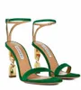 العلامة التجارية الشهيرة Aquazzuras Women Maxi-Tequila Sandals Shoes Crytal Stiletto Heels Heels Floaty Press Party Bridal Lady Sandalias EU35-43 ، مع Box