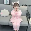 Pajamas Flannel Princess Pajamas Soft Comfortable Girls Baby Sleepwear Suit Lace Tops Pants 2 Pieces Set Autumn Winter Toddler Clothing R231108