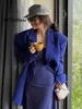 Costumes pour femmes, Blazer surdimensionné bleu Royal, veste ample, manches longues, manteau élégant avec poches, mode fête, vêtements d'extérieur urbains