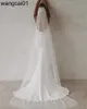 Partykleider Sexy Meerjungfrau Brautkleid V-Ausschnitt Offener Rücken Boho Brautkleid Einfach Schlicht Lange Schleppe Knöpfe Strand Brautkleid Robe De Mariee 0408H23