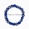 Beaded 200Pcs/Lot Glass Blue Evil Eye Beaded Bracelet Women Men Elastic Thread Stretch Greek Jewelry Drop Delivery Jewelry Bracelets Dhgrw