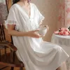 Damska odzież snu biała seksowna koronkowa krótkie rękawe luźne nocne letnia bawełniana nocna sukienka księżniczka salonowa kamicła mini koszulka nocna mini koszulka nocna