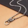 Chains HX Silver Color Pixiu Universal Buckle Necklace Pendant Men's Versatile Women's Vintage Sweater Chain Jewelry