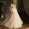 Party Dresses EVALOVE Romantic Scoop Neck Backss Bride A-Line Wedding Dress Luxury Flowers Beading Appliques Long Seve Vintage Bridal Gown 0408H23