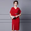 Casual Dresses Red Dress Summer High Sense V-Neck Evening Dress High Waist Diamond Party Bag Hip Hop Dress 230408