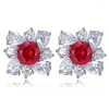 Stud Earrings Style Imitation Pigeon Blood Ruby 925 Sterling Silver 7mm Exquisite Simple And Versatile