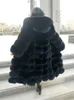 Kadınlar Kürk Faux Xlong Gerçek Palto Kadınlar için Kaputlu Kadın Lüks Kapşonlu Siyah Doğal Ceket Kış Tam Kollu Artı Boyut 231108
