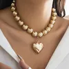 Choker Exaggerated Beaded Chain Necklace For Women Removable Big Plastic Heart Pendant Party Wedding Jewelry