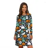 Casual Jurken Vrouwen Halloween Party Voor Herfst Winter Kleding Grappige Pompoen Print Lange Mouw Jurk Losse Oversized Mini