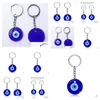 Nyckelringar Turkish Blue Evil Eye Key Rings Keychain Charms hängsmycken som skapar glas med nyckelhängande prydnadsmycken acce dhgarden dh3qj