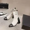 2023 Tasarımcı Lüks Saf Renkli Martin Ayak bileği Boots Kadınlar 3D sinek hattı elastik kumaş baskılı desen açık parti nefes alabilen boot seksi moda orta topuk ayakkabıları