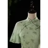 Ethnic Clothing Green Cheongsam Vintage Young Summer Simple Elegant Improved Girly ChineseWomen Long Qipao 2023 S To 3XL