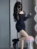 Designer's New Year Exclusive Black Pure Lust Spicy Girl Dress New Sexy Sheer Long Sleeve Slim Fit Princess Dress Short Dress