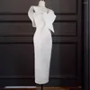Sıradan elbiseler büyük fırfırlar seksi v yaka parti kadınlar için uzun 2023 zarif beyaz bodycon yaz bornoz femme patchwork maxi elbise