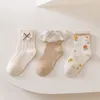 Kids Socks 1-12 year old girls' lace stockings 3 pairs/batch sweet flower bow princess baby hose soft and breathable children's socks 230408