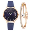 Wristwatches Sdotter Moon Star Woman's Watches Leather Female Wristwatch Set Bracelet Fashion Ladies Quartz Watch Casual Gift Clock Sales