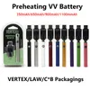 Vertex LAW Vape-batterij 350 mAh 650 mAh 900 mAh 1100 mAh Penbatterijen 510 draad Voorverwarmspanning Verstelbare pasvorm Verschillende dikke oliepatronen Verstuiver 9 kleuren