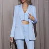 Garnitury damskie Tesco Blue Women Suit Blazer Jacket Fashion Fashion Down Cołdek Long Rleeve Coats Slim Fit Office Kurtki Małmer